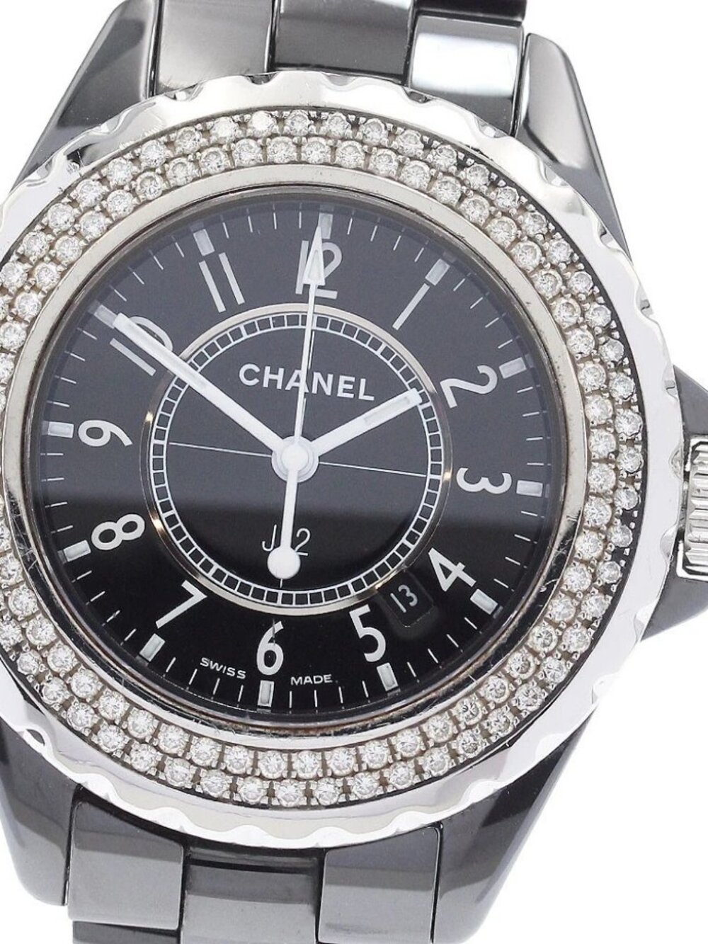 CHANEL J12 H0949 black ceramic diamond bezel Quartz Ladies Watch